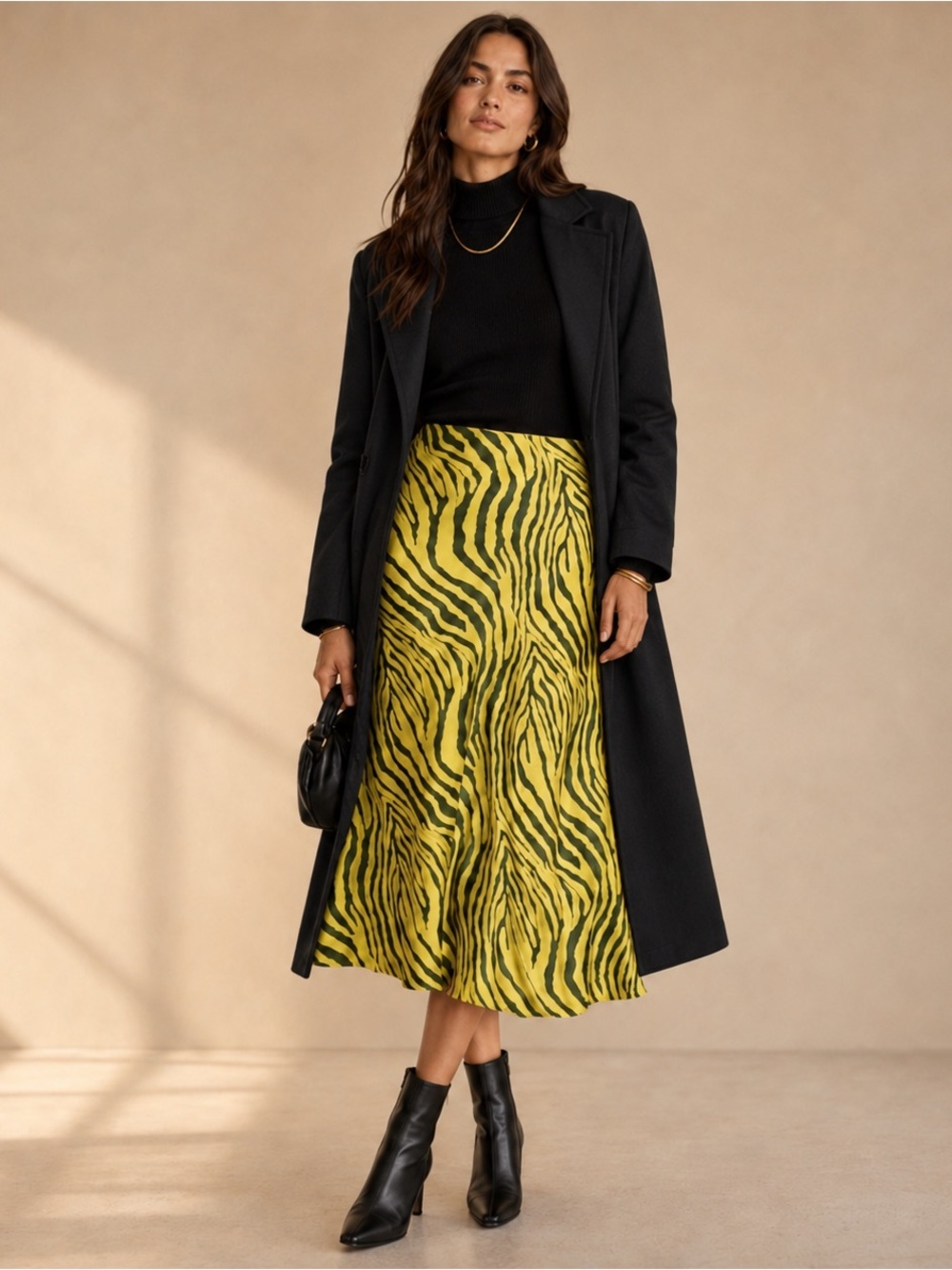 APPARIS FREE PEOPLE YELLOW ZEBRA PRINT MIDI MAXI BUSINESS CASUAL SWING SKIRT M
